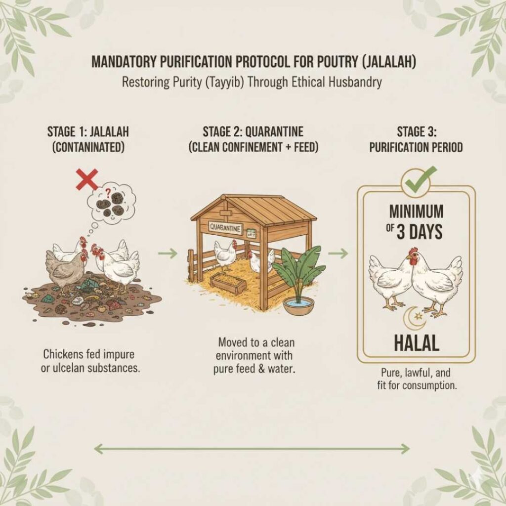 Three steps to making the jallalah chicken halal.