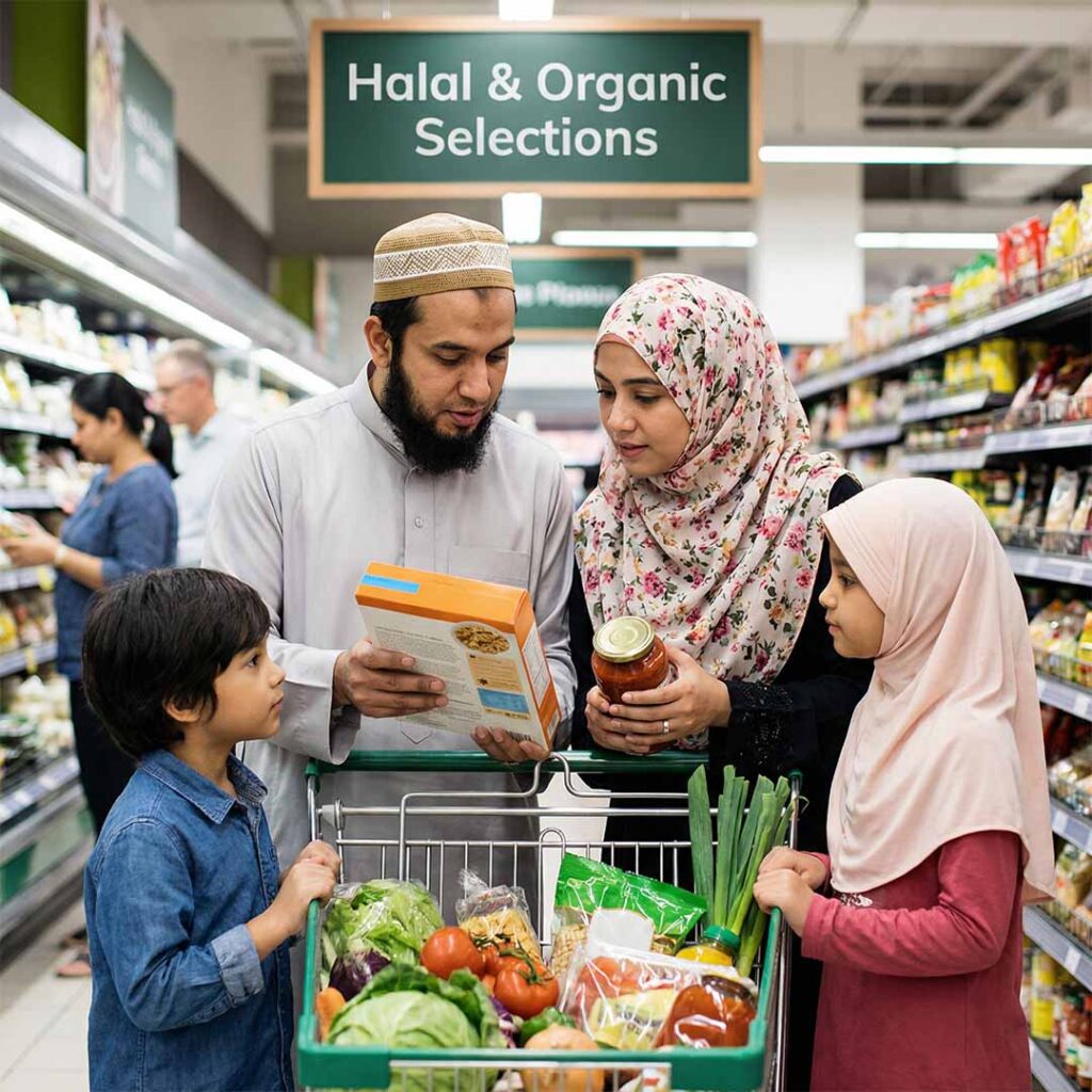 Muslim Family searching for halal in the ingrediant list
