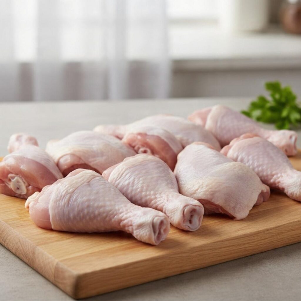 A few halal chicken leg pieces.