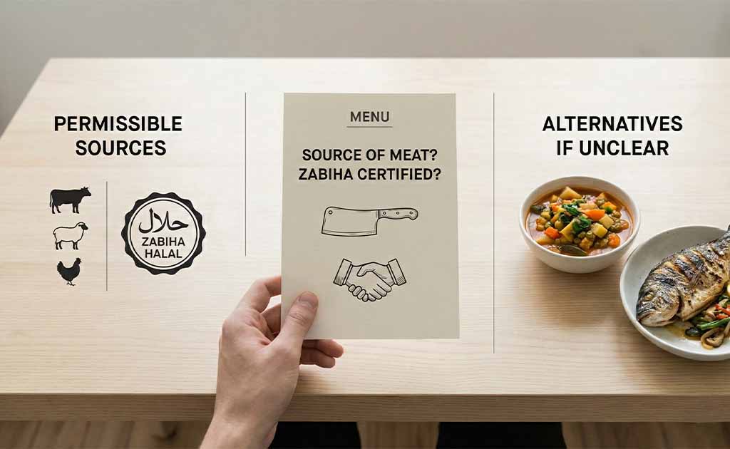 Some text is suggesting how to choose the halal meat