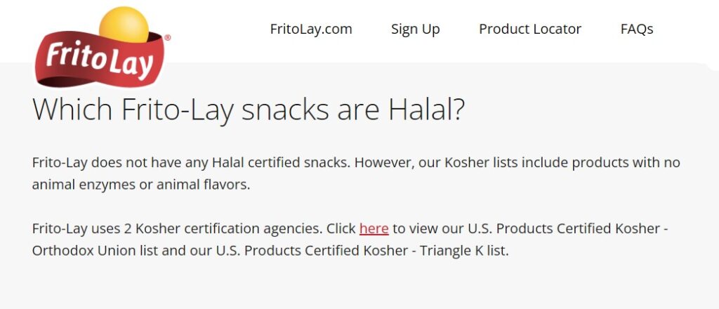 Frito Lay Does Not Produce Halal Product Globally Statement