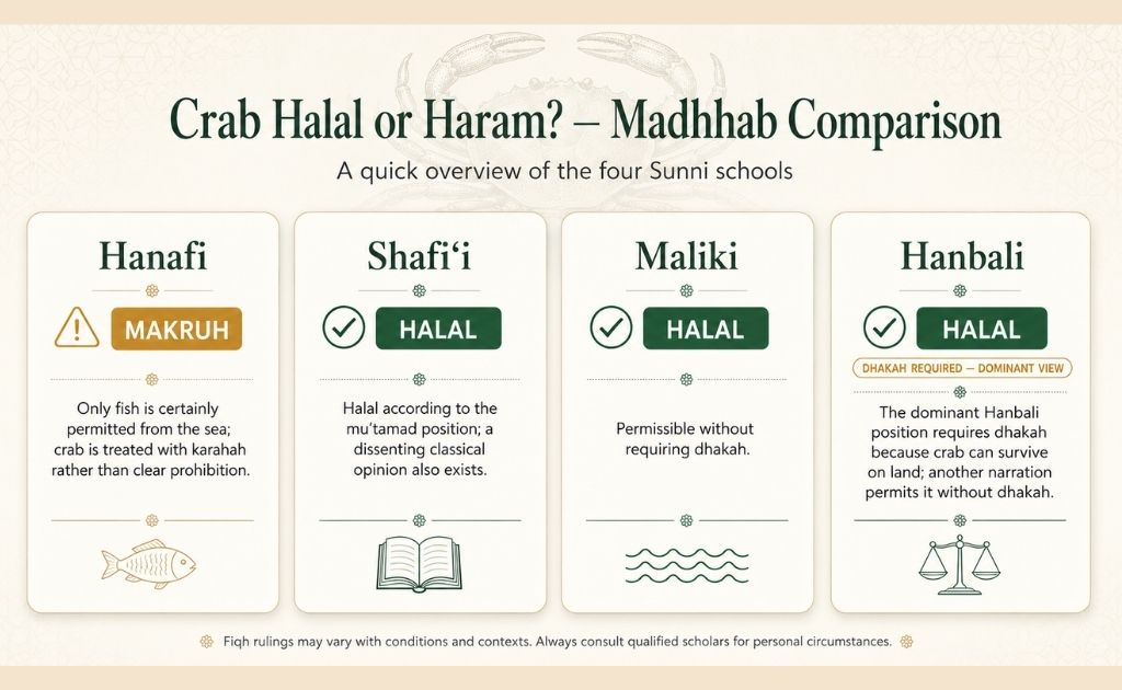 Crab halal or haram: Madhhab Comparison