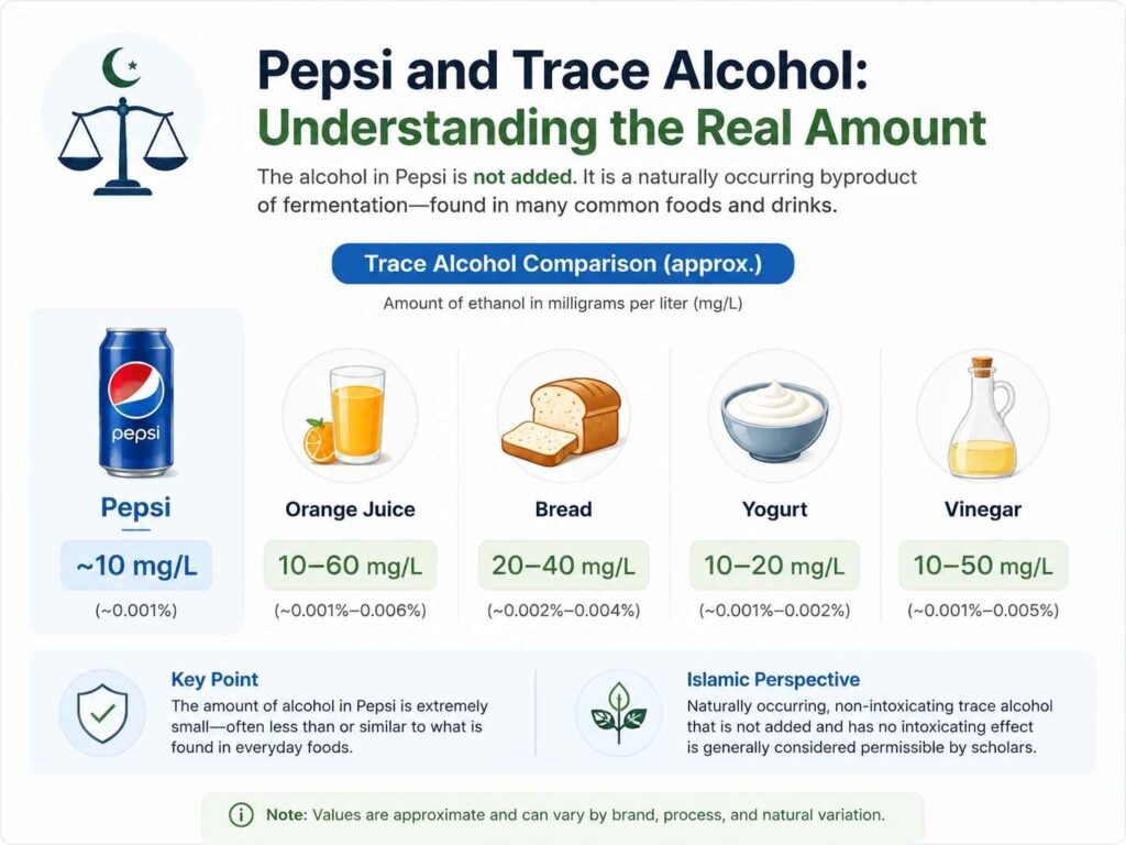 Pepsi and Trace Alcohol percentages- Comaparison Chart