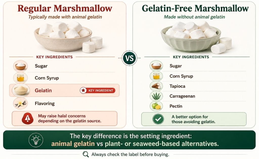Showing Regular Marshmallow vs Gelatin Free Marsmallow
